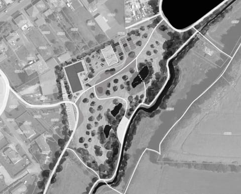 Plan du projet dessiné sur une photographie aérienne